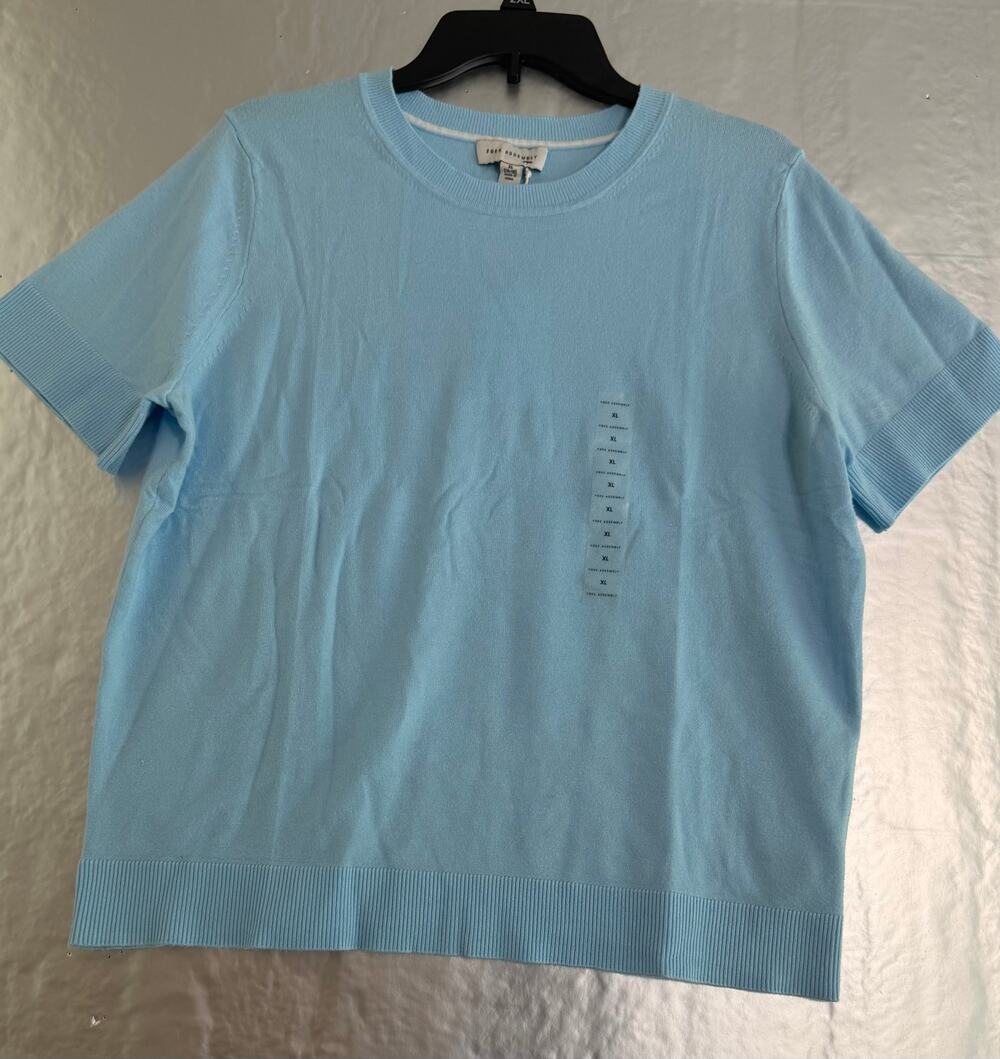 Free Assembly Women XL Light Blue Short Sleeve Knit Sweater Business Casual Top